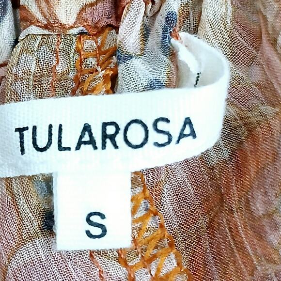 Tularosa SZ S Long Sheer Wide Leg Pants Tassle Tie Daisy Print In Rust Shades - Picture 7 of 8